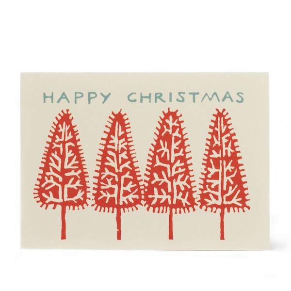 Cambridge Imprint | Pack of Ten Cards Happy Christmas Trees Coral &  Turquoise