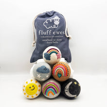 Load image into Gallery viewer, Fluff Ewes &quot;Rain(bow) or Shine&quot; premium wool dryer balls: set of 6 with oil | Hustle &amp; Blush