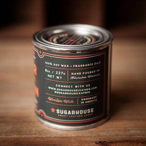 Leather & Bourbon Soy Candle with Wooden Wick | Sugarhouse Leather