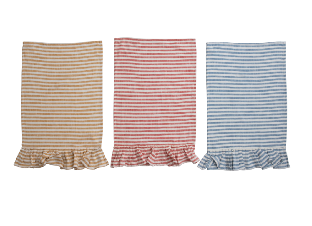 Cotton Striped Tea Towel with Ruffle | Creative Co-op