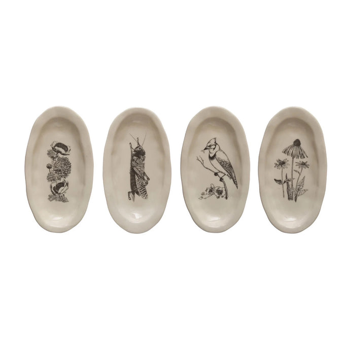 Flora & Fauna Stoneware Organic Shaped Plates | Creative Co-op