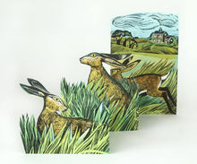 Load image into Gallery viewer, Hares &amp; Open Fields Concertina Card by Angela Harding | Art Angels