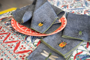 Insect Embroidery Linen Chambray Cloth Napkins | Dot and Army