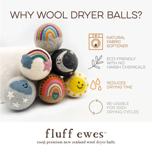 Fluff Ewes "Rain(bow) or Shine" premium wool dryer balls: set of 6 with oil | Hustle & Blush