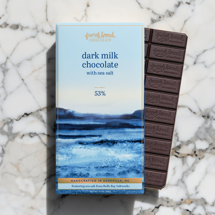 Dark Milk with Sea Salt Chocolate Bar 53% - 60g | French Broad Chocolate