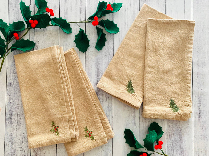 Winter Bough Natural Cotton Cloth Napkins, set of four | Dot and Army