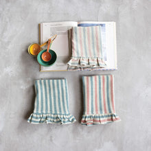 Load image into Gallery viewer, Woven Cotton Tea Towel w/ Stripes &amp; Ruffle | Creative Co-op