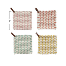 Load image into Gallery viewer, Cotton Crocheted Pot Holder w/ Leather Loop | Creative Co-op