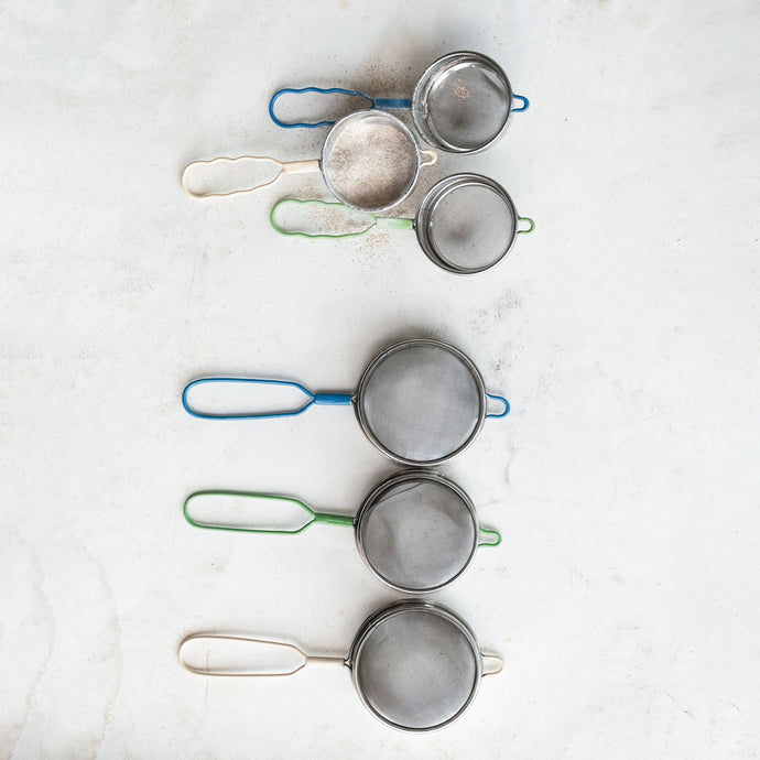 Stainless Steel Strainers w/ Enameled Handle (Set of 2) | Creative Co-op