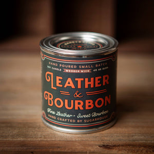 Leather & Bourbon Soy Candle with Wooden Wick | Sugarhouse Leather