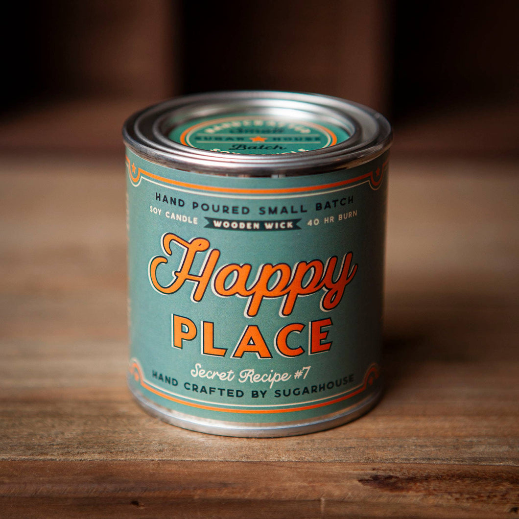 Happy Place Soy Candle with Wooden Wick | Sugarhouse Leather