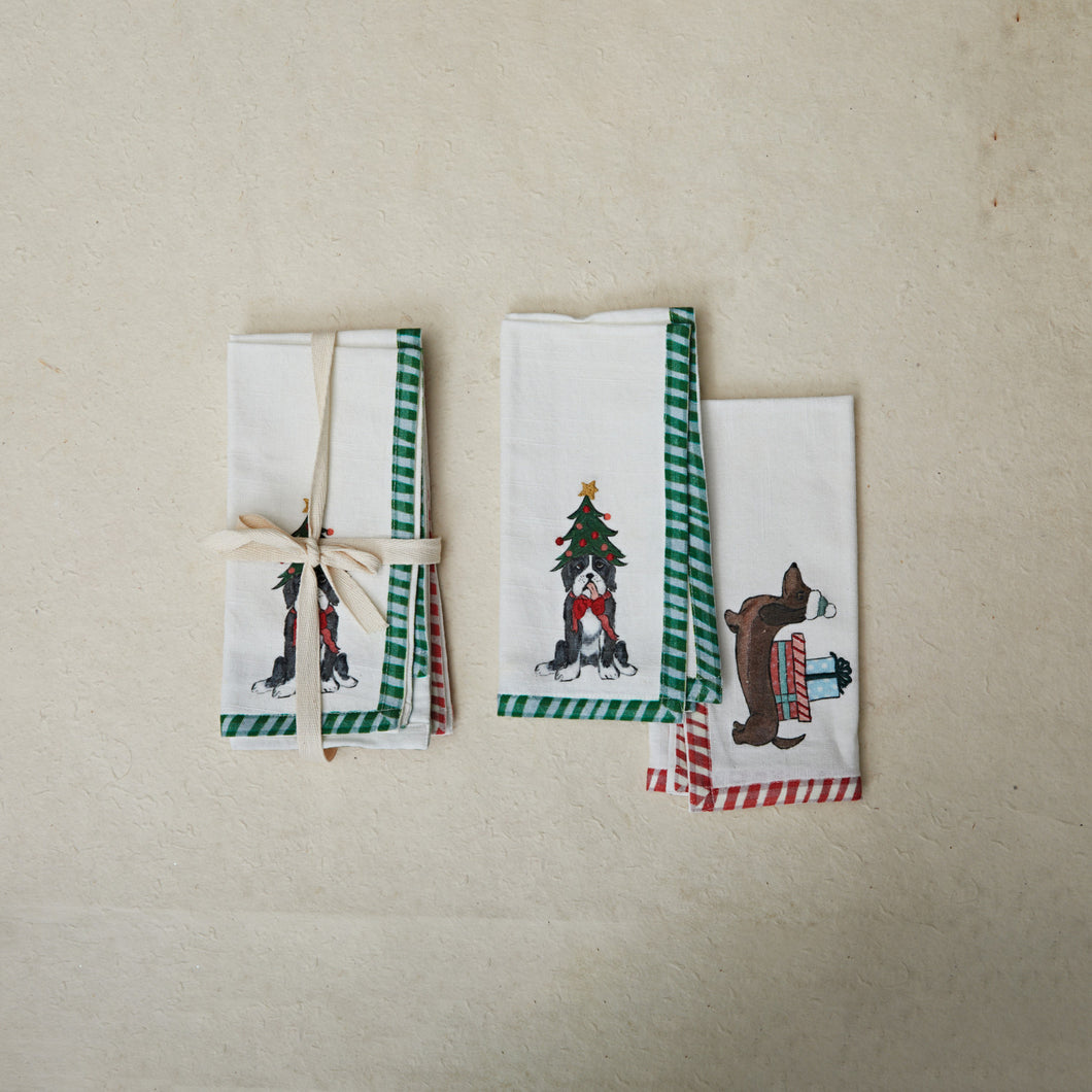 Embroidered Dog  Holiday Napkins | Creative Co-op